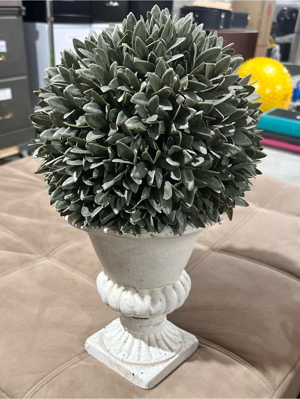 Decorative Kirkland’s Faux Boxwood Topiary with White Urn-Style Planter